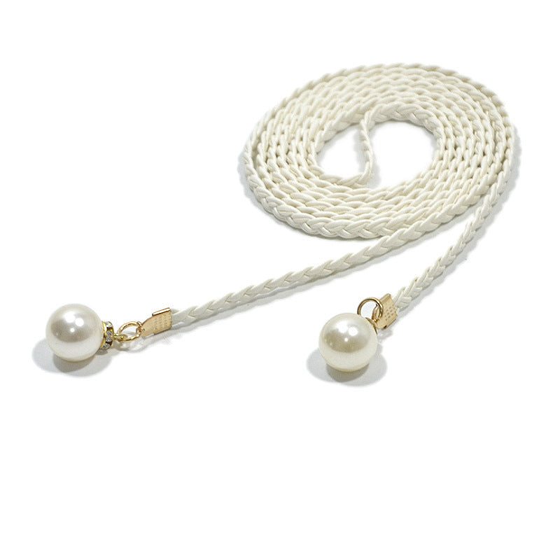 Pearl buckle decorative woven thin waist rope