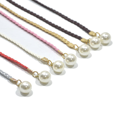 Pearl buckle decorative woven thin waist rope