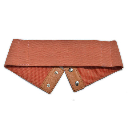 Wooden buckle braided elastic wide waist seal