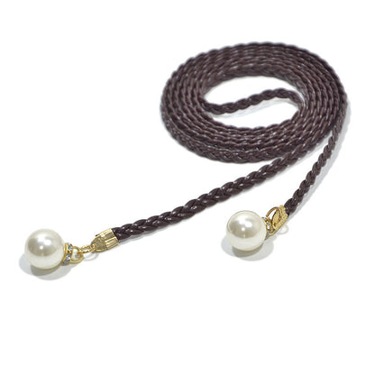 Pearl buckle decorative woven thin waist rope