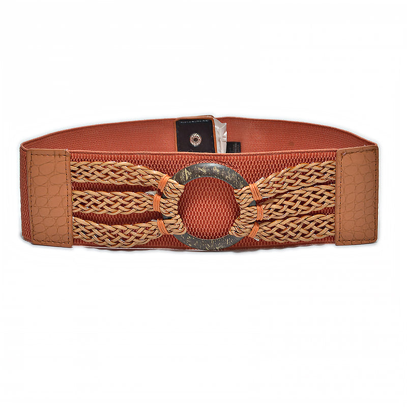 Wooden buckle braided elastic wide waist seal