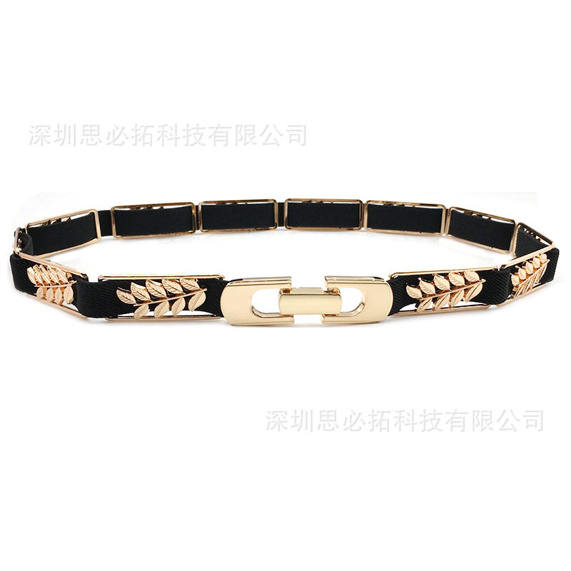 Women's metal leaf elastic belt