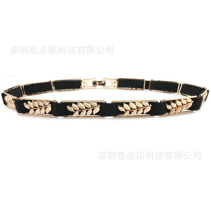 Women's metal leaf elastic belt