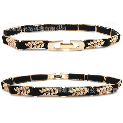 Women's metal leaf elastic belt