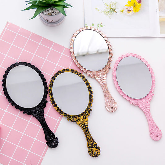 Vintage Pattern Handle Makeup Mirror, Portable Handheld Mirror