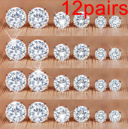 Round six-claw crystal zircon set 12 pairs