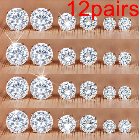 Round six-claw crystal zircon set 12 pairs