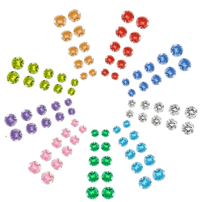 Set of 5 pairs of four-claw rhinestone earrings