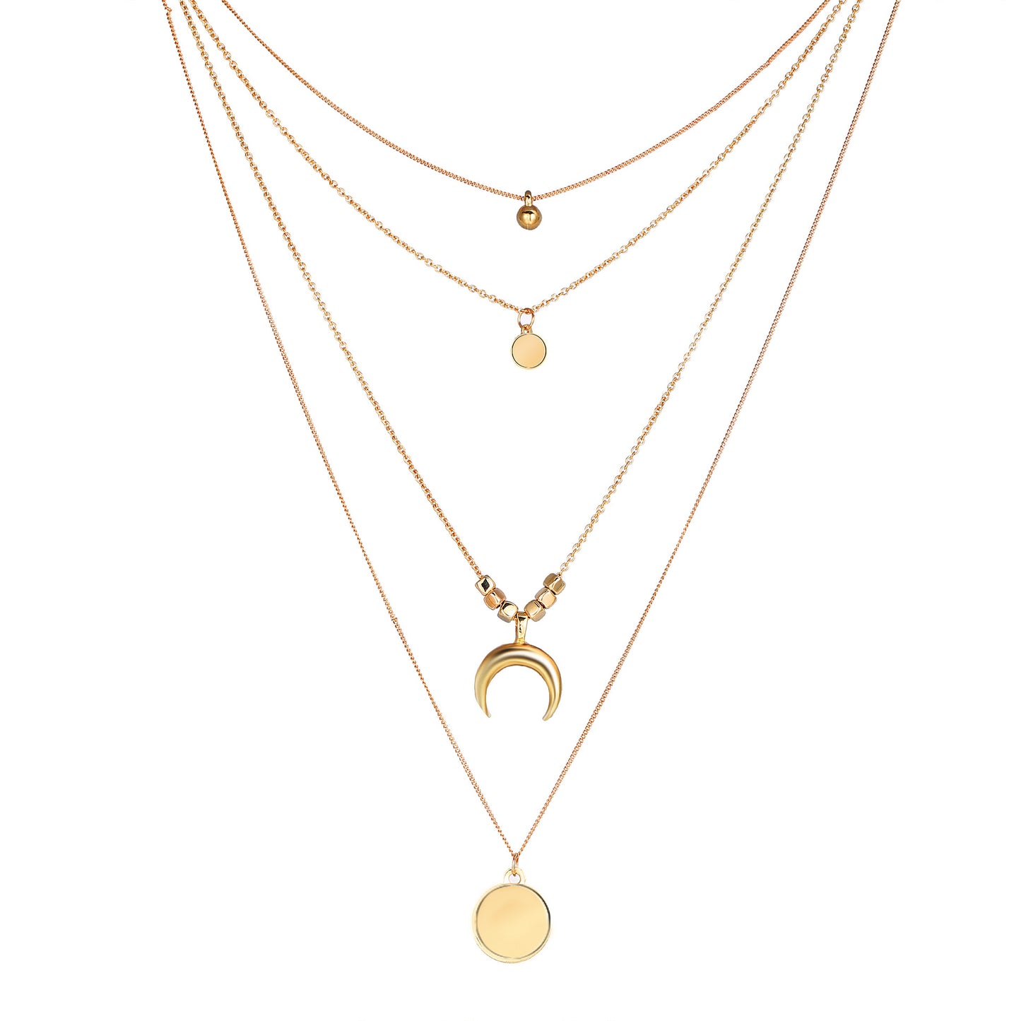 Multi-layered moon disc pendant necklace for women