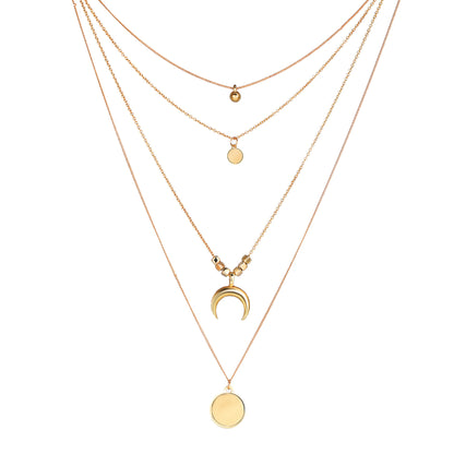 Multi-layered moon disc pendant necklace for women