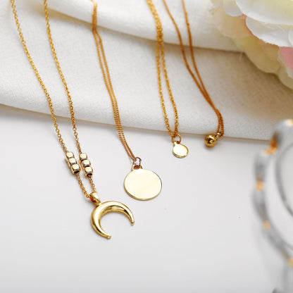 Multi-layered moon disc pendant necklace for women