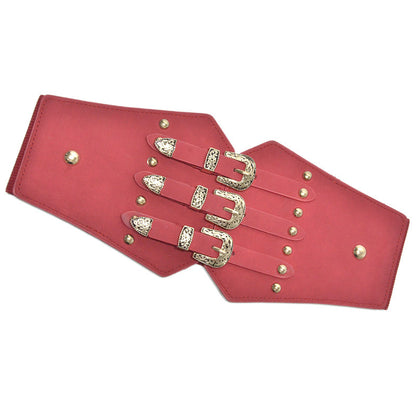 Women's waist seal retro pattern buckle