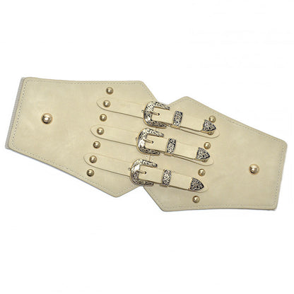 Women's waist seal retro pattern buckle