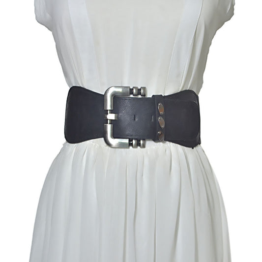 Women's imitation leather elastic wide belt