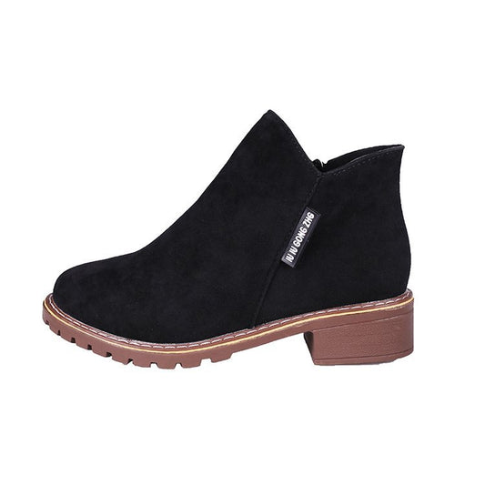 Block heel flat martin boots side zipper