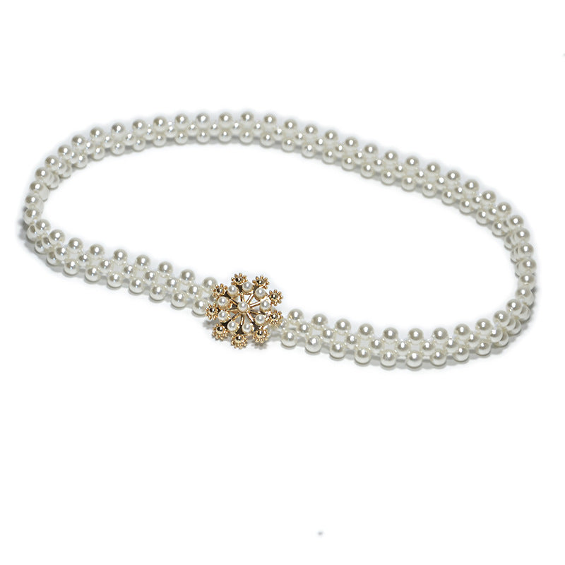 Tight Elastic Pearl Decorative Waist Chain