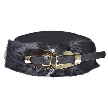 Super wide belt with fluff decoration