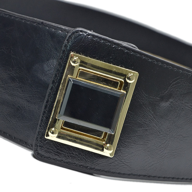 Super wide imitation leather elastic belt