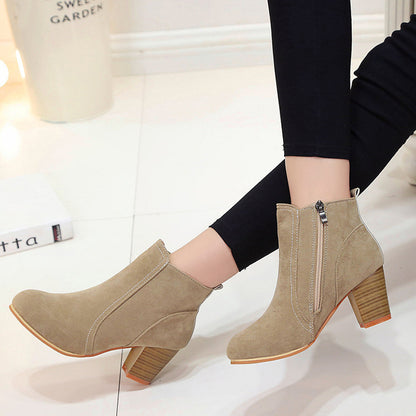 Thick heel high heel short boots