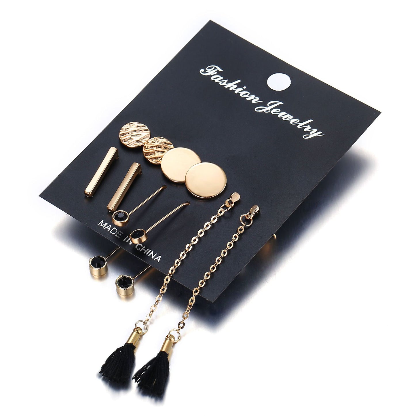 Set of five pairs of round vertical diamond tassels