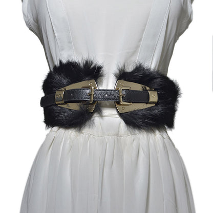 Super wide belt with fluff decoration