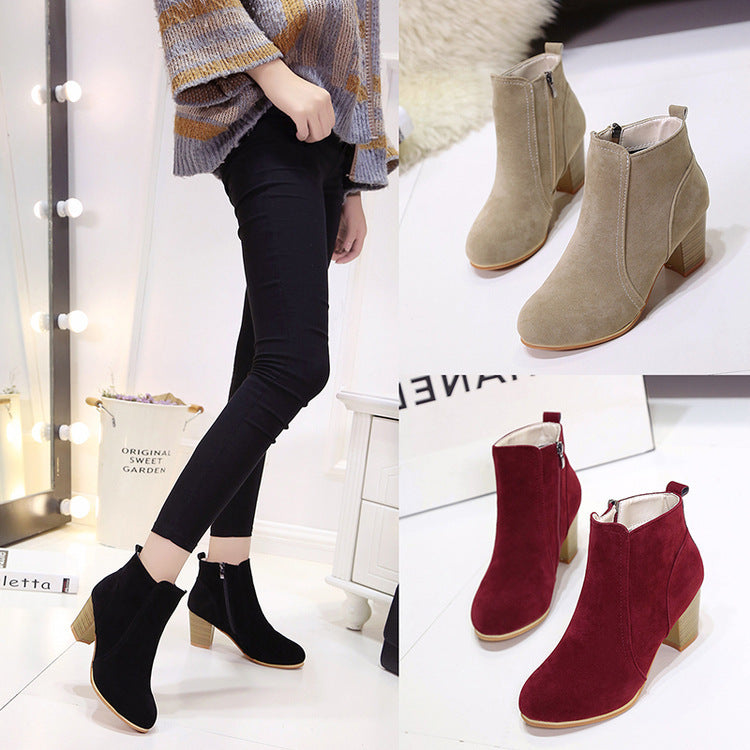 Thick heel high heel short boots