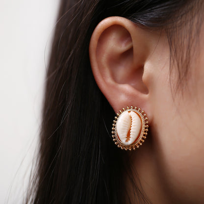 Gold-tone shell stud earrings