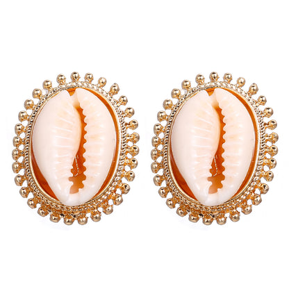 Gold-tone shell stud earrings