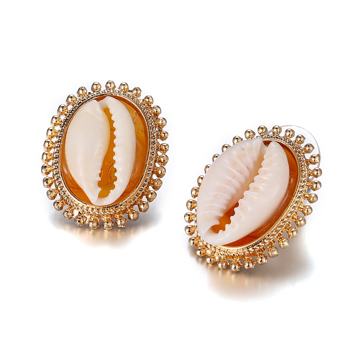 Gold-tone shell stud earrings