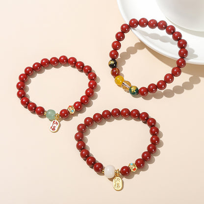 Cinnabar bracelet agate five-way God of Wealth bracelet