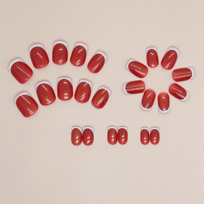 Short Red and White Aurora French Fake Nails