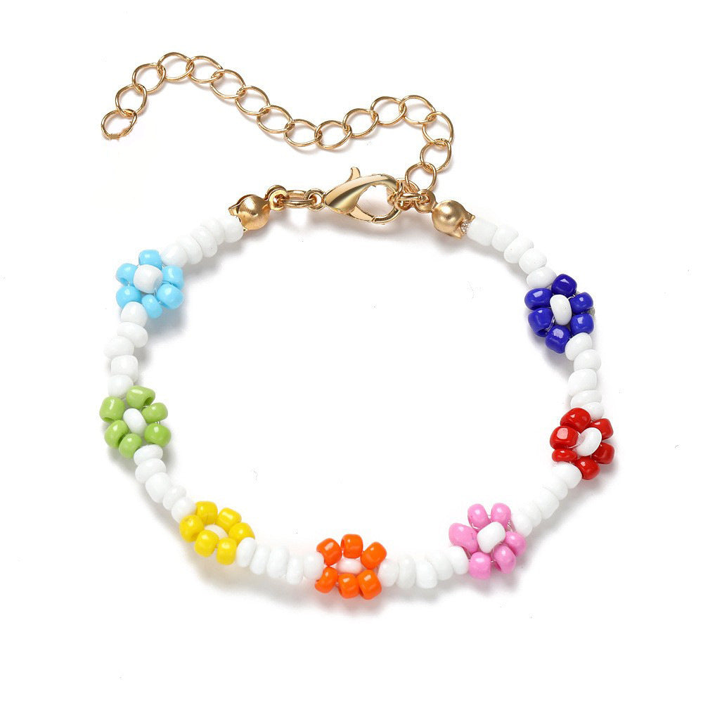 Flower Rice Bead Elastic Cord Beaded Bracelet