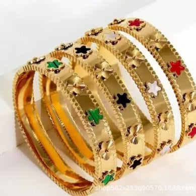 18K Gold Waterproof Stainless Steel Bracelet with Colorful Mother-of-Pearl