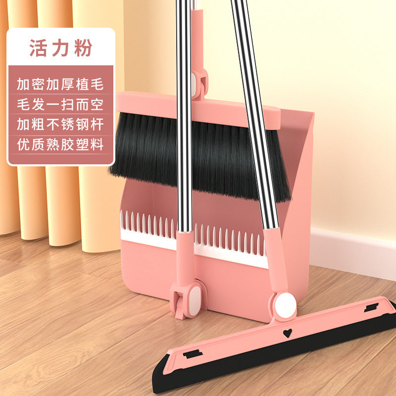 Folding Broom and Dustpan Set, Soft Brush, Hair-Resistant