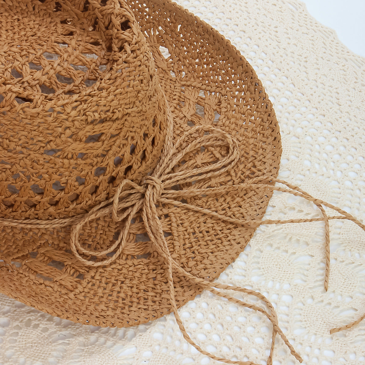 Denim Straw Wide Brim Beach Hat