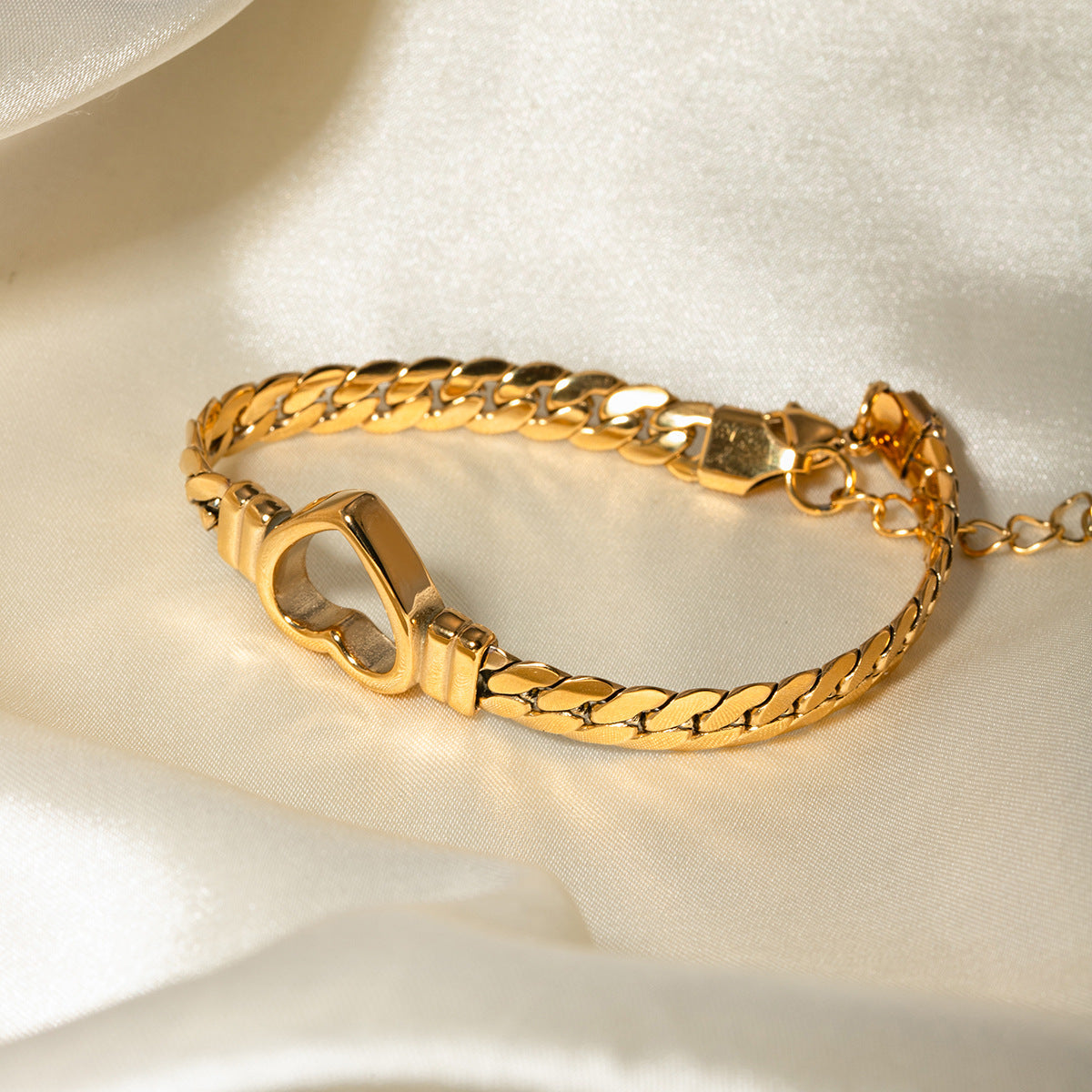 Heart Flat Snake Chain Bracelet