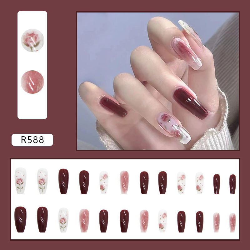 Icy Red-Brown Oolong Rose Nails