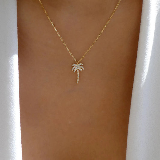 Coconut Tree Pendant Necklace with Diamonds