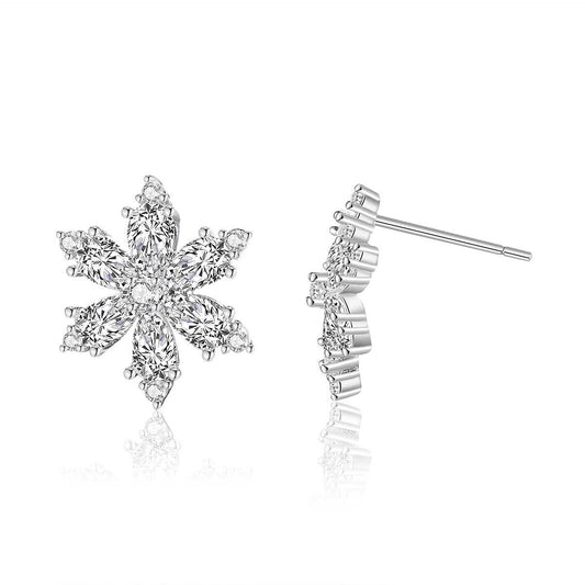 Copper inlaid 5A zircon snowflake stud earrings