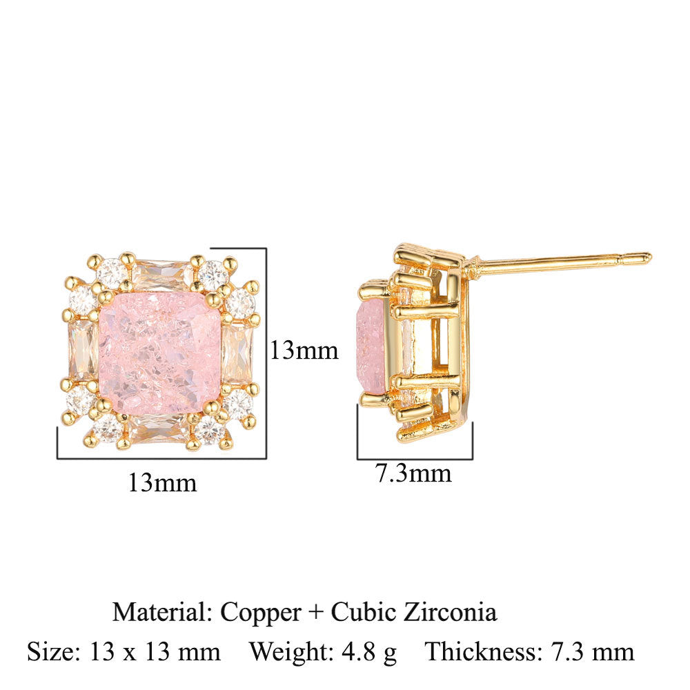 Pendientes de cobre con circonitas para mujer, pendientes con forma de corazón de circonitas cuadradas. 