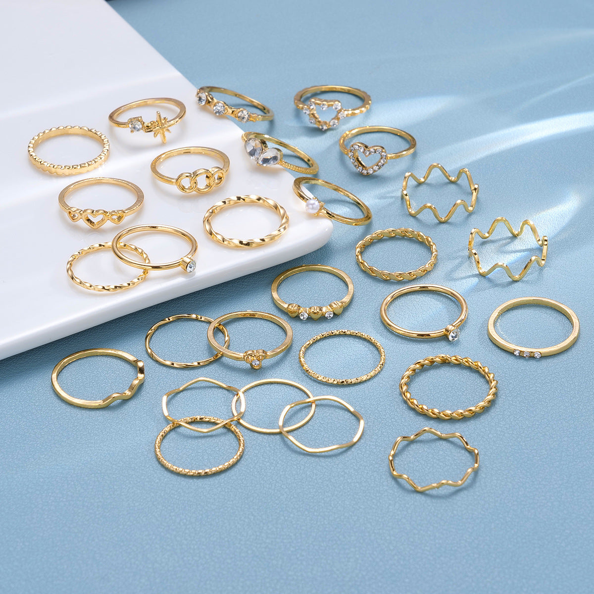 Diamond Heart Wave Ring 28-Piece Set