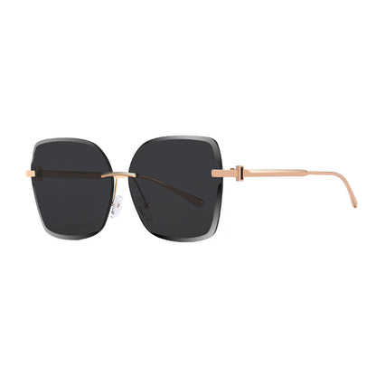 Rimless Cut-edge Metal Gradient Large-frame Sunglasses Women Korean Style