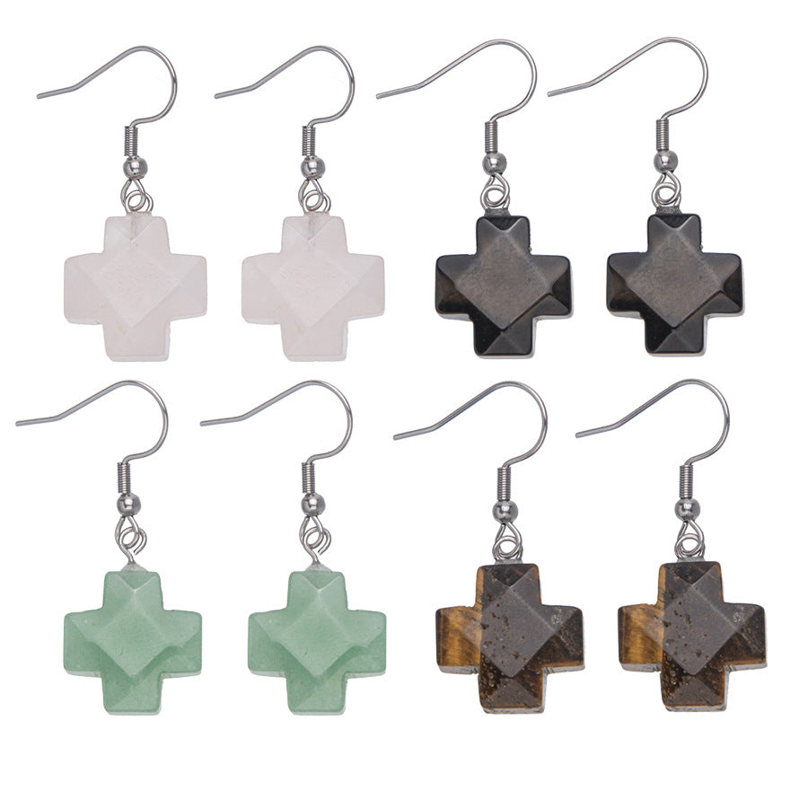 Crystal Cross Faceted Stainless Steel Earrings