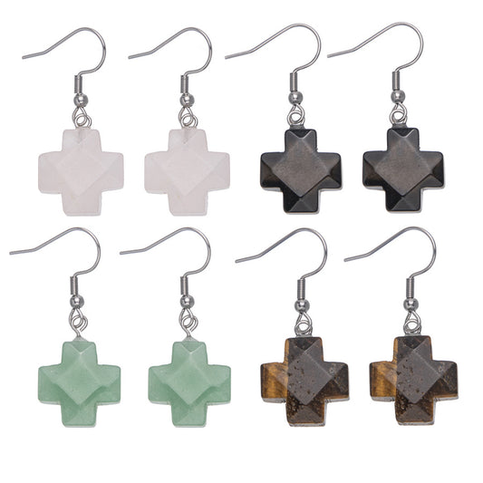 Crystal Cross Faceted Stainless Steel Earrings