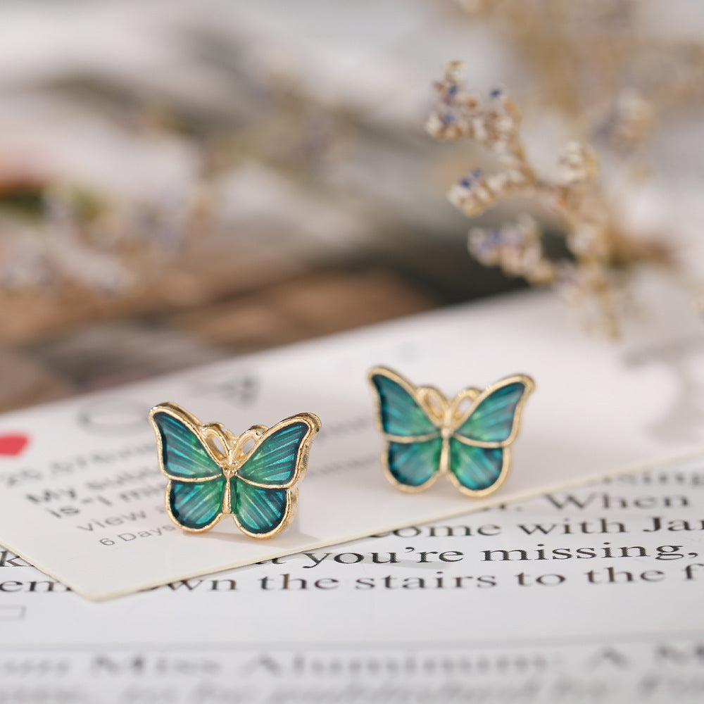 Dark green butterfly earrings