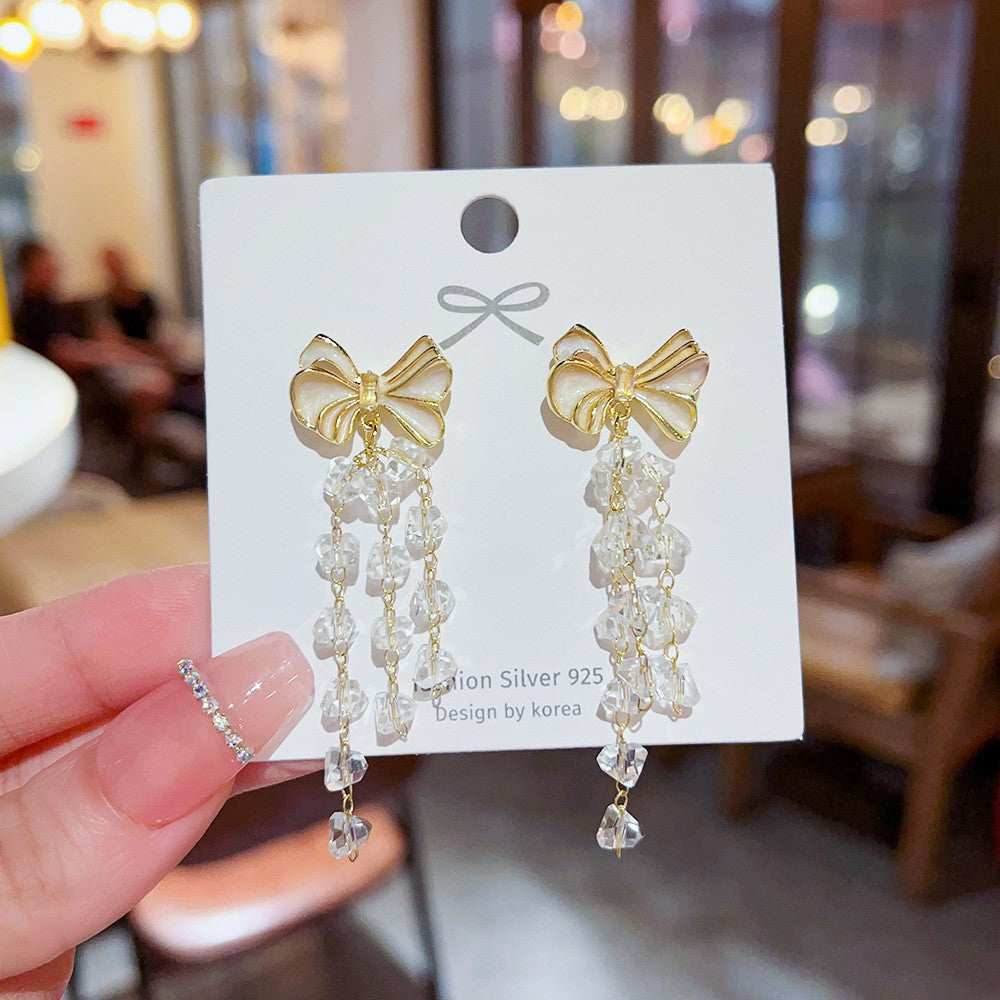 Temperament bow fringed earrings