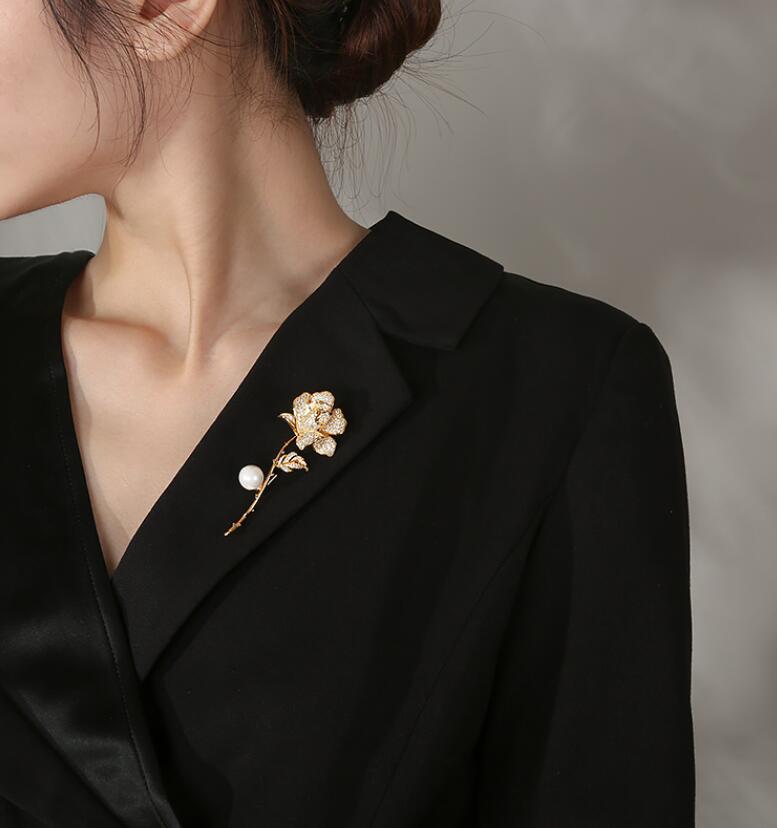 Golden Rose Flower Brooch