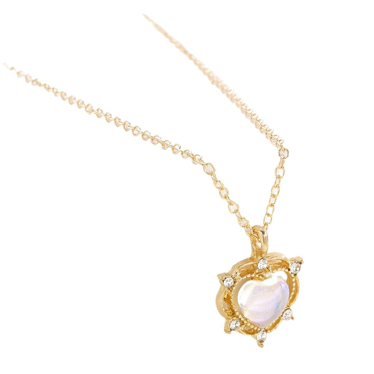 Gold Diamond Moonstone Heart Necklace