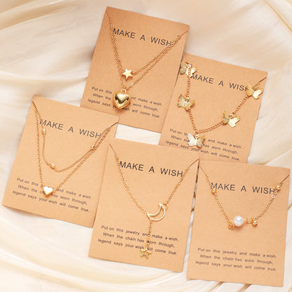 Gold Moon Star Butterfly Necklace 6-Piece Set