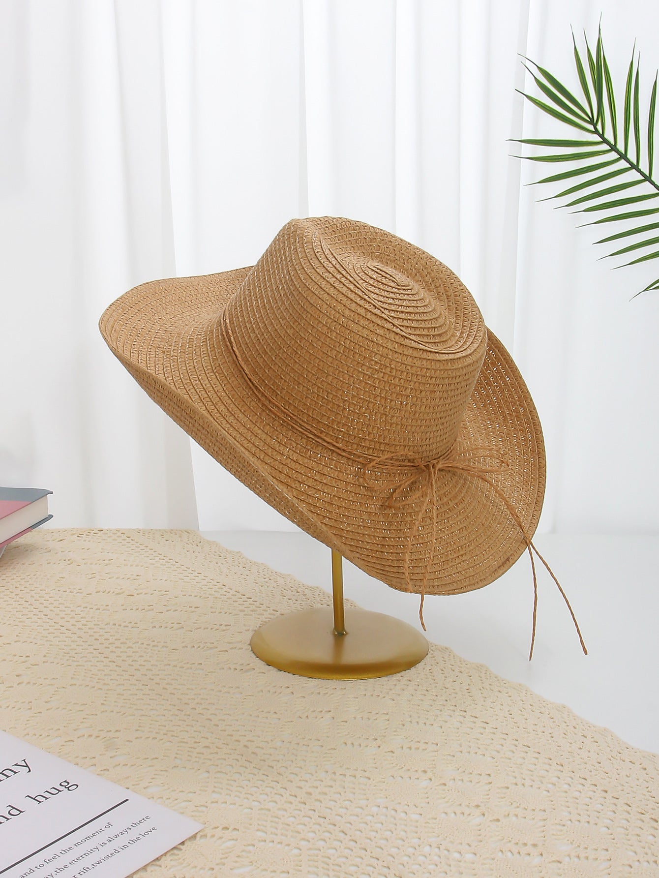 Denim Straw Wide Brim Beach Hat